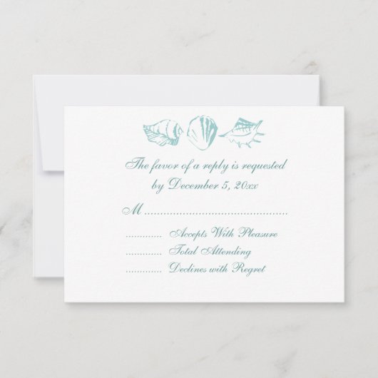 Beach Wedding RSVP Blue Seashells (Voorkant)