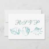 Beach Wedding RSVP Blue Seashells (Achterkant)