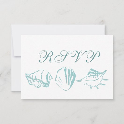 Beach Wedding RSVP Blue Seashells (Achterkant)
