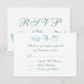 Beach Wedding RSVP Blue Seashells Kaartje (Voorkant / Achterkant)