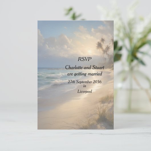 Beach Wedding RSVP Kaartje (Staand voorkant)