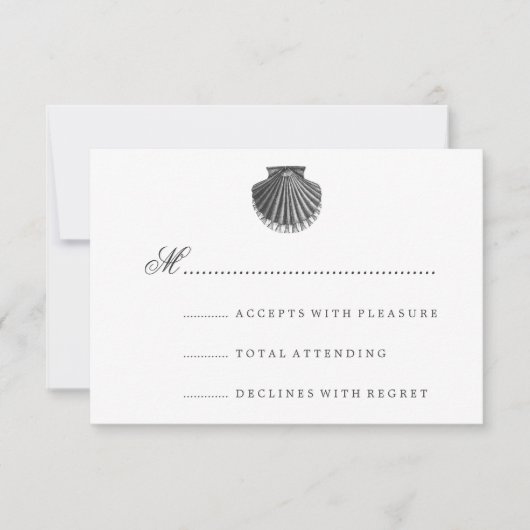 Beach Wedding RSVP Scallop Shell Black (Voorkant)