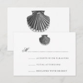 Beach Wedding RSVP Scallop Shell Black (Voorkant / Achterkant)