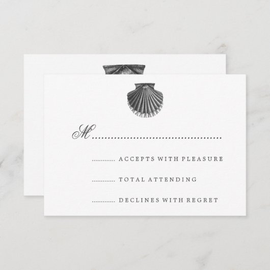 Beach Wedding RSVP Scallop Shell Black (Voorkant / Achterkant)