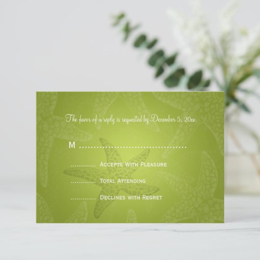 Beach Wedding RSVP Starfish Lime Green (Staand voorkant)