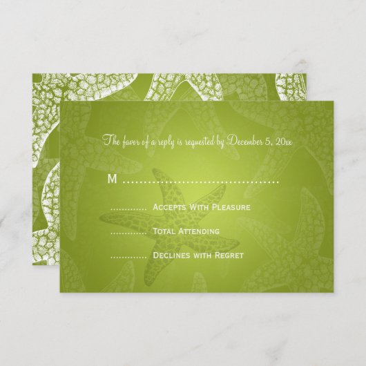 Beach Wedding RSVP Starfish Lime Green (Voorkant / Achterkant)