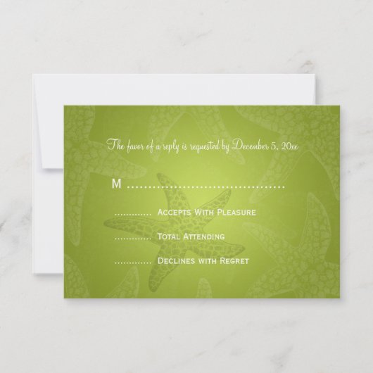 Beach Wedding RSVP Starfish Lime Green Kaartje (Voorkant)