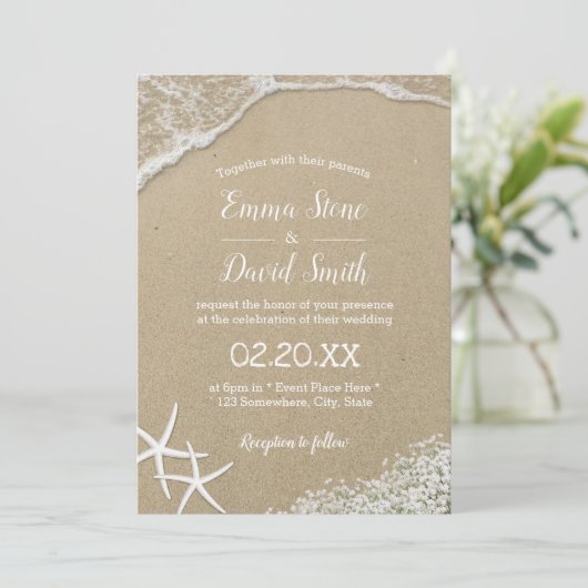 Beach Wedding Rustic Baby's Breath & Starfish Kaart (Staand voorkant)