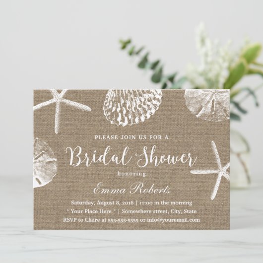 Beach Wedding Rustic Burlap Vrijgezellenfeest Kaart (Staand voorkant)