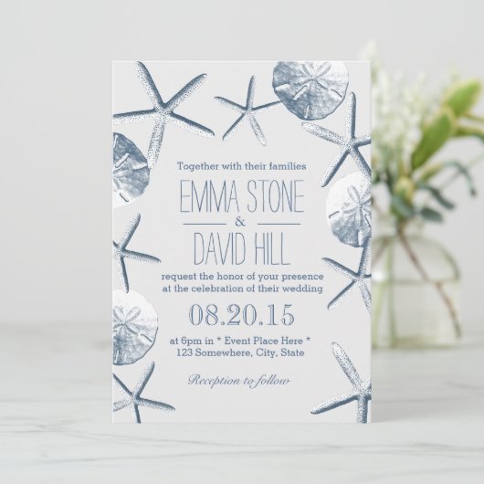 Beach Wedding Rustic Starfish & Sand Dollar Kaart (Staand voorkant)