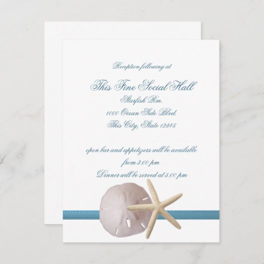 Beach Wedding Sand Dollar and Starfish Reception Kaart (Voorkant / Achterkant)