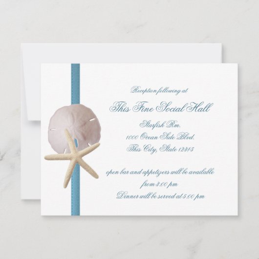 Beach Wedding Sand Dollar and Starfish Reception Kaart (Voorkant)