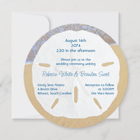 Beach Wedding Sand Dollar Round Invitations Kaart (Voorkant)
