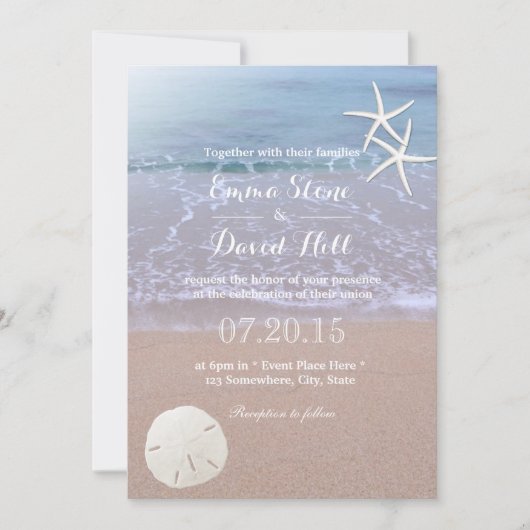 Beach Wedding Sand Dollar & Starfish Kaart (Voorkant)