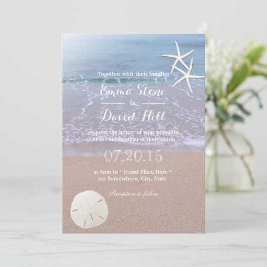 Beach Wedding Sand Dollar & Starfish Kaart (Staand voorkant)