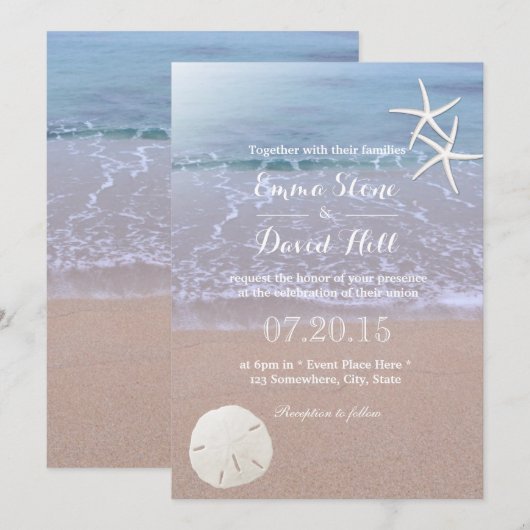 Beach Wedding Sand Dollar & Starfish Kaart (Voorkant / Achterkant)