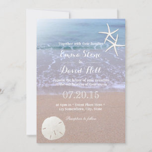 Beach Wedding Sand Dollar & Starfish Kaart
