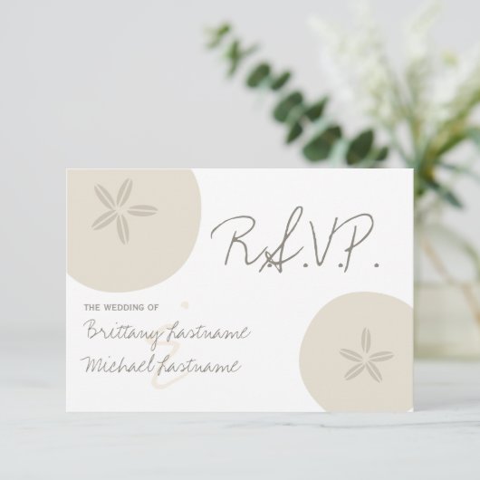 Beach Wedding Sand Dollar Wedding RSVP (Staand voorkant)
