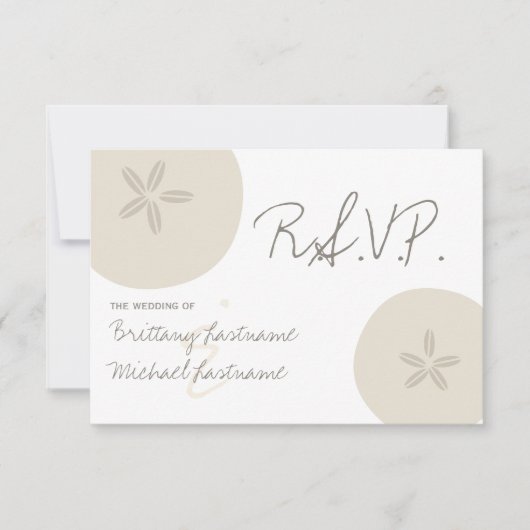 Beach Wedding Sand Dollar Wedding RSVP Kaartje (Voorkant)