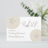 Beach Wedding Sand Dollar Wedding RSVP Kaartje (Staand voorkant)