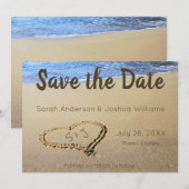 Beach Wedding Sand Heart Initialen Save The Date (Voorkant / Achterkant)