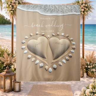 Beach Wedding Sand Hearts Wandkleed