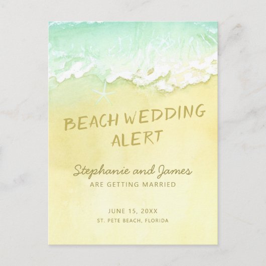 Beach Wedding Sand Ocean Waves Save the Date Aankondigingskaart (Voorkant)