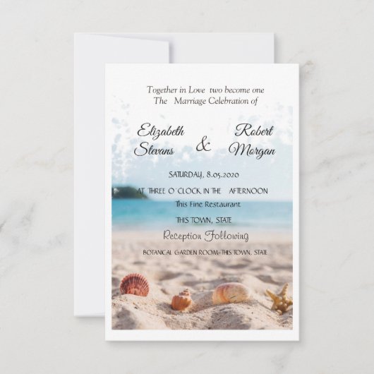 Beach Wedding, Sand, Seashells Invitation Kaart (Voorkant)