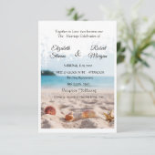 Beach Wedding, Sand, Seashells Invitation Kaart (Staand voorkant)