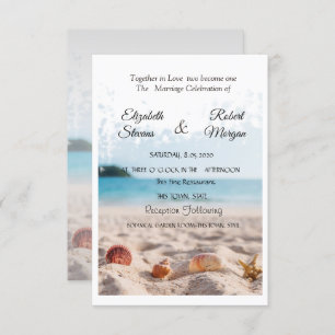 Beach Wedding, Sand, Seashells Invitation Kaart