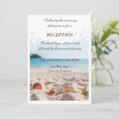 Beach Wedding, Sand, Seashells Reception Kaart (Staand voorkant)