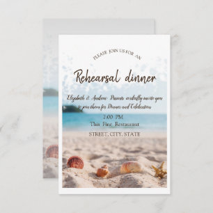 Beach Wedding, Sand, Seashells Rehearsal Dinner Kaart