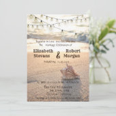 Beach Wedding, Sand, String Lights Seashell Kaart (Staand voorkant)