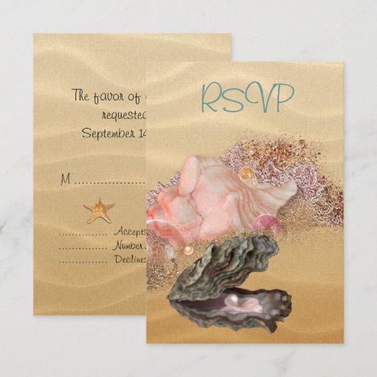 Beach Wedding Sandy Shore RSVP Kaartje (Voorkant / Achterkant)