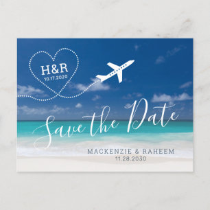 Beach Wedding Save the Date Airplane Destination Aankondigingskaart