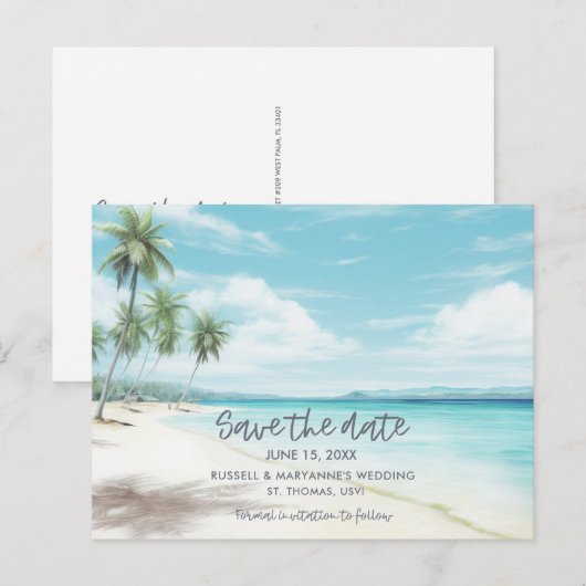 Beach Wedding Save the Date Briefkaart (Voorkant / Achterkant)