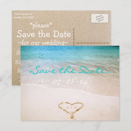 Beach Wedding Save the Date Invitation Briefkaart (Voorkant / Achterkant)