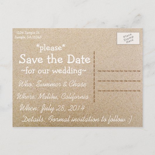 Beach Wedding Save the Date Invitation Briefkaart (Achterkant)
