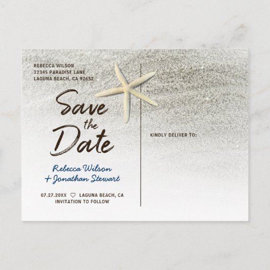 Beach Wedding Save the Date Invitations | Manuscri Aankondigingskaart (Achterkant)
