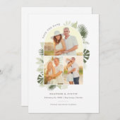 Beach Wedding Save the Date Kaart with Palm Leaves (Voorkant / Achterkant)