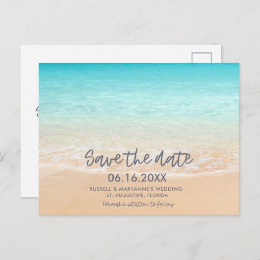 Beach Wedding Save the Date Postcard Aankondigingskaart (Voorkant / Achterkant)