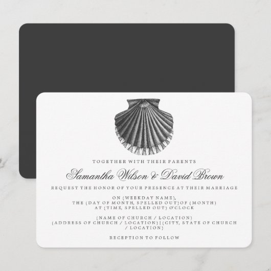 Beach Wedding Scallop Shell Black Kaart (Voorkant / Achterkant)