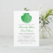 Beach Wedding  Scallop Shell Green Kaart (Staand voorkant)