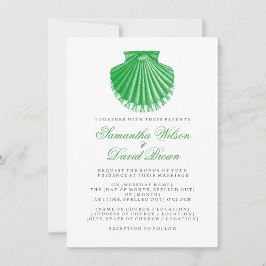 Beach Wedding  Scallop Shell Green Kaart (Voorkant)
