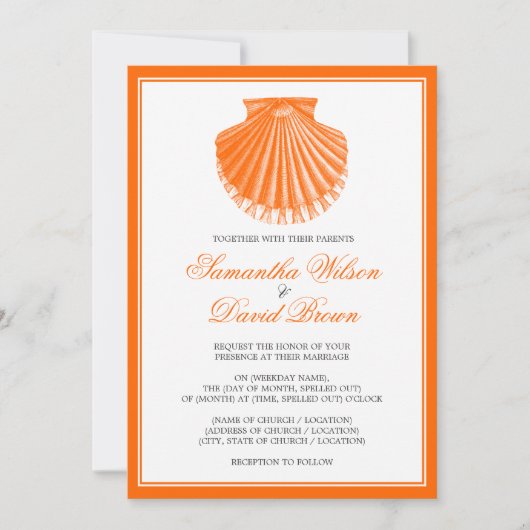 Beach Wedding  Scallop Shell Oranje Kaart (Voorkant)