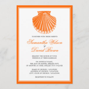 Beach Wedding  Scallop Shell Oranje Kaart