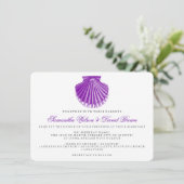 Beach Wedding Scallop Shell Paars Kaart (Staand voorkant)