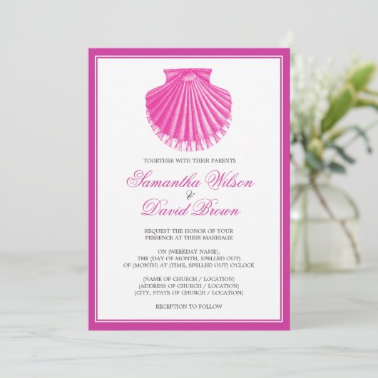 Beach Wedding  Scallop Shell Pink Kaart (Staand voorkant)