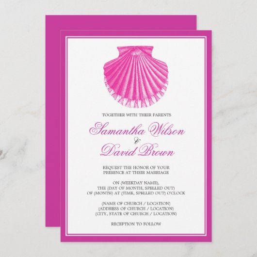 Beach Wedding  Scallop Shell Pink Kaart (Voorkant / Achterkant)