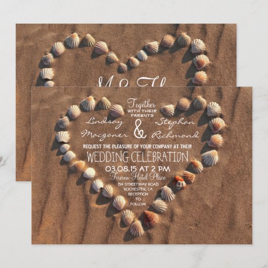 Beach Wedding Sea Shells Uitnodigingen voor de bru (Voorkant / Achterkant)